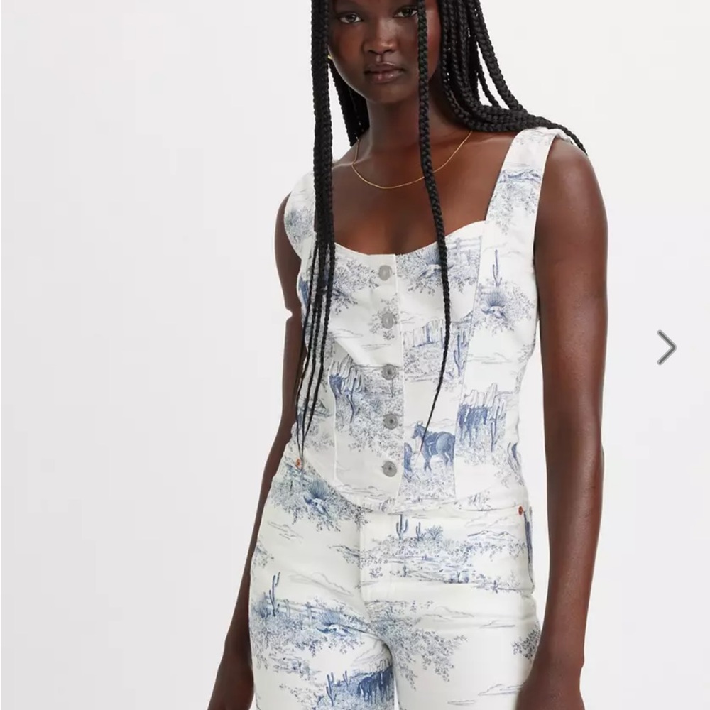 Levi's White and Blue Printed Tank Top